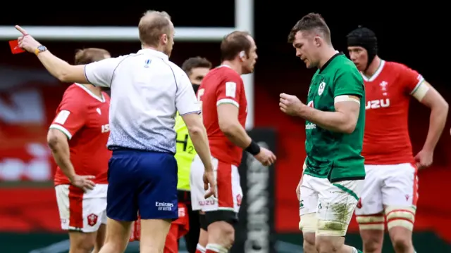 Referee Wayne Barnes sends off Ireland's Peter O'Mahony