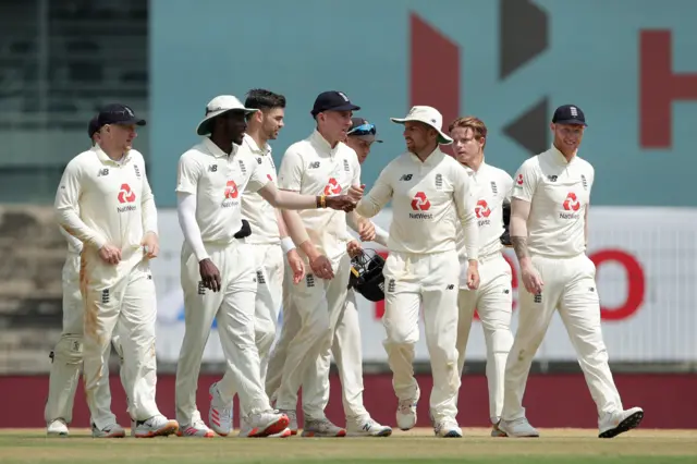 England celebrate a wicket