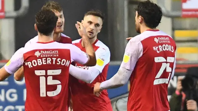 Rotherham celebrate Michael Smith's goal