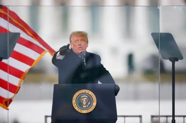 U.S. President Donald Trump gestures as he speaks during a rally to contest the certification of the 2020 U.S. presidential election results by the U.S. Congress, in Washington, U.S, January 6, 2021.