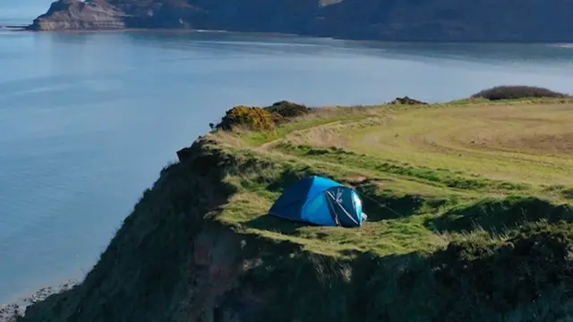 Tent pitched on clifftop at Port Mulgrave