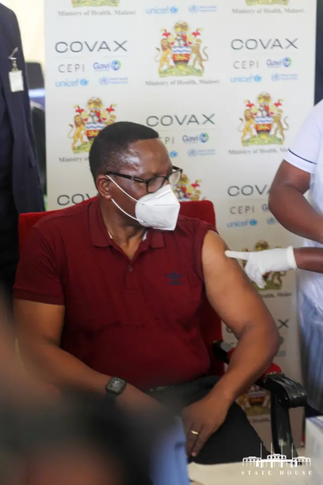 President Lazarus Chakwera receiving his vaccine