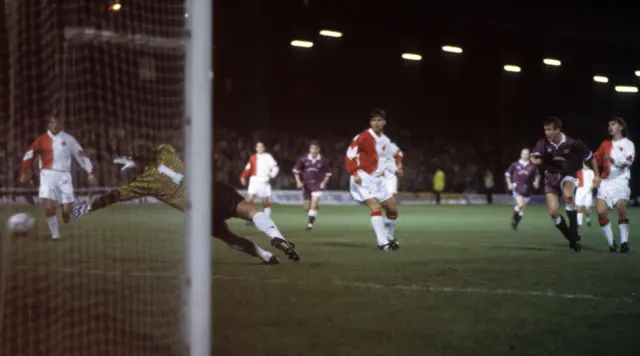 Gary Mackay scores for Hearts at Tynecastle