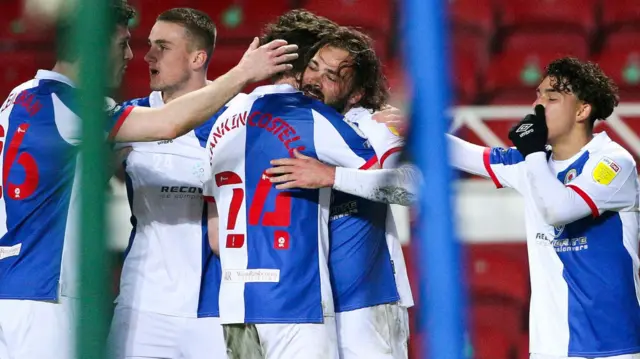 Blackburn celebrate against Swansea