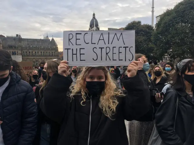 Protestor at Vigil at Millennium Square in Leeds