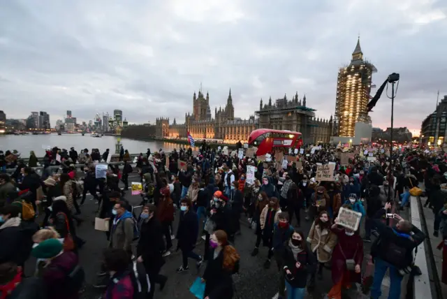 Protesters on Westminster Bridge