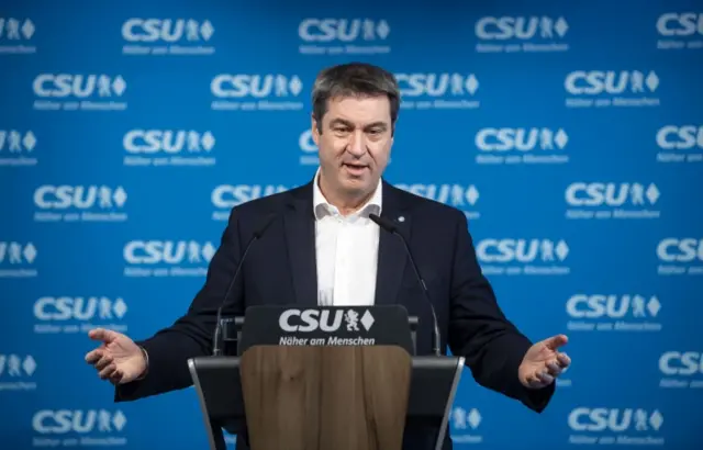 Bavaria's State Premier Markus Soeder speaks during a news conference