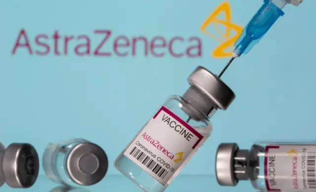 Vials labelled Astra Zeneca Covid-19 Coronavirus Vaccine