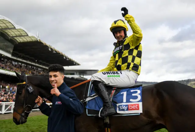 Nico de Boinville celebrates victory on Shishkin