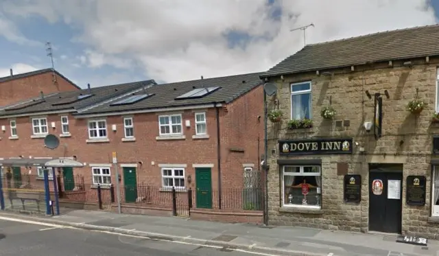 Bus stop and Dove Inn on Doncaster rd in Barnsley