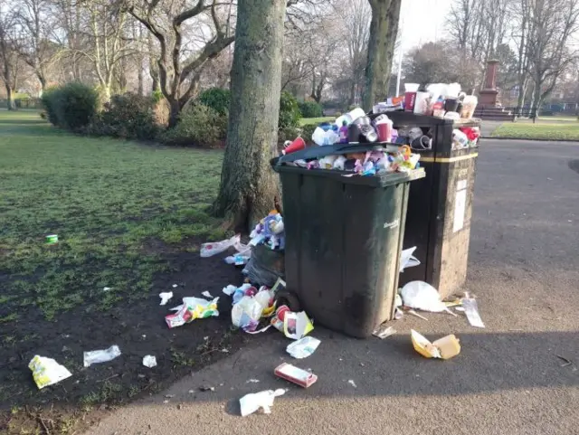 Over flowing bins in Gosforth central park