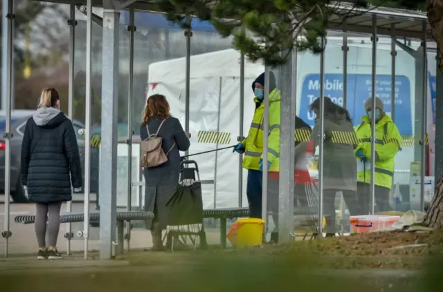Walk-in surge testing at The Mall in Cribbs Causeway, one of two sites in South Gloucestershire, after two cases of the Brazilian variant of coronavirus were identified in South Gloucestershire