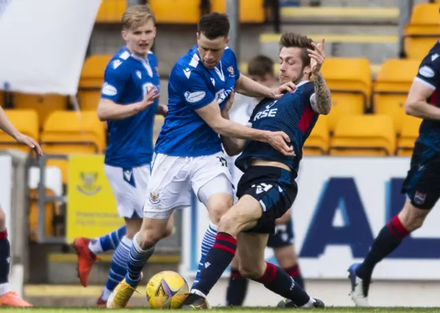 St Johnstone's Guy Melamed competes with Ross County's Charlie Lakin