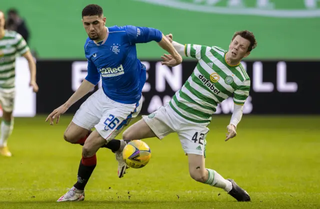 Rangers' Leon Balogun is tackled by Celtic's Callum McGregor