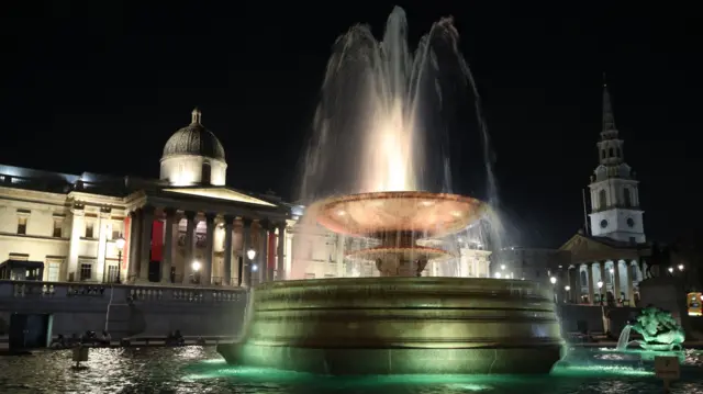 Trafalgar Square in London during the National Day of Reflection, on the anniversary of the first national lockdown to prevent the spread of coronavirus.