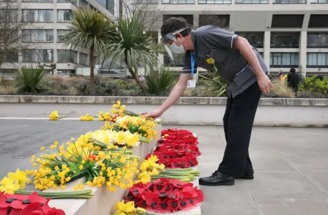 Flowers outside St Thomas' hospital in central London