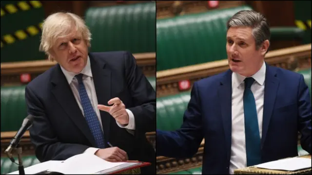 Composite image of Boris Johnson and Keir Starmer at PMQs