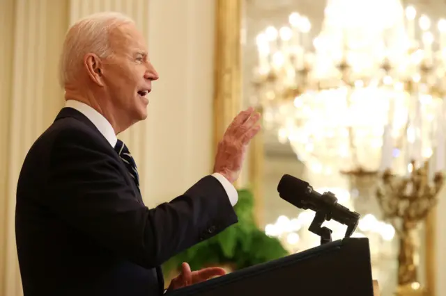 President Joe Biden answers questions during the first news conference of his presidency in the East Room of the White House on March 25, 2021 in Washington, DC