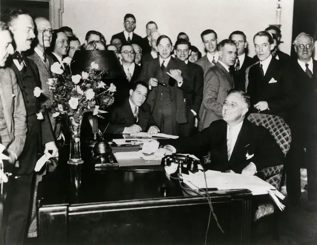 President Franklin Delano Roosevelt at his first press conference as president