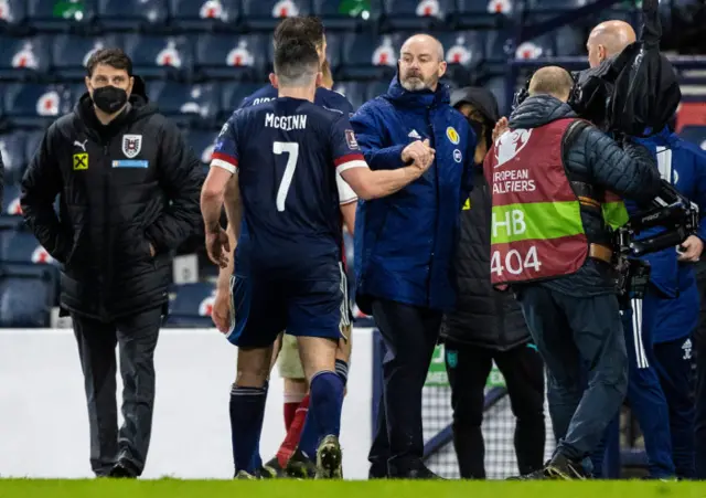 Scotland manager Steve Clarke congratulates John McGinn