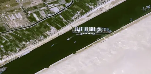 A satellite image shows stranded container ship Ever Given