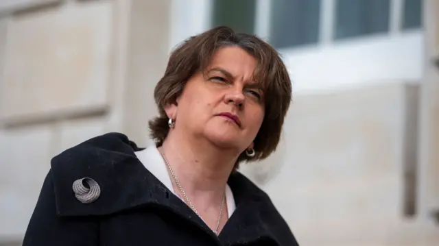 First Minister Arlene Foster during a press conference outside Parliament Buildings at Stormont on the National Day of Reflection. Picture date: Tuesday March 23 2021.