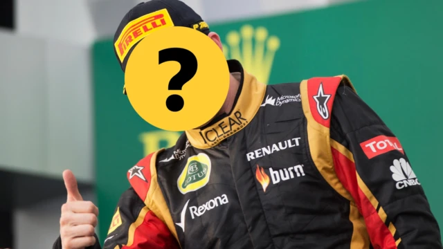 An F1 driver covered by a question mark