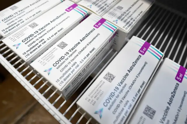 Boxes containing Astra Zeneca coronavirus vaccine