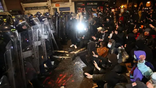 Protesters clash with police in Bristol on Friday 26 March