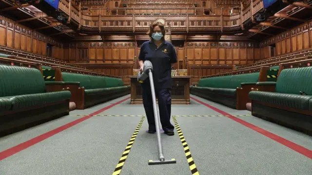 A member of the Heritage Cleaning team goes about her work in parliament