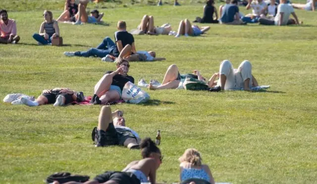 People sunbathing in a park