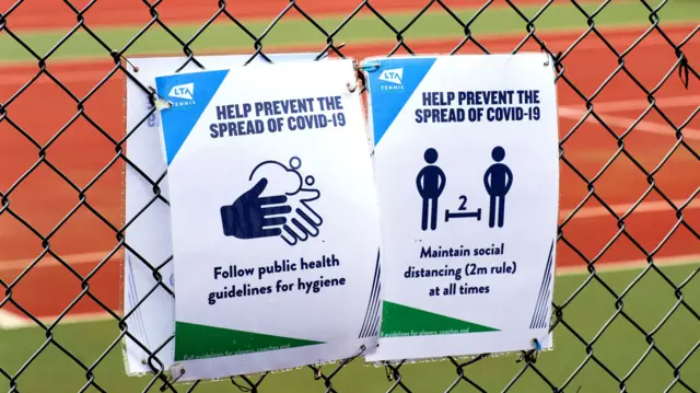 Signs at tennis court