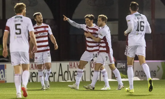 Callachan celebrate scoring v St Johnstone