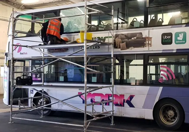Bus being repaired