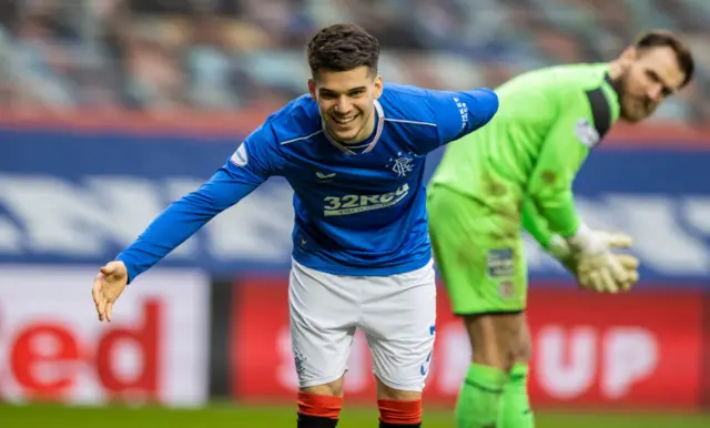 Ianis Hagi celebrates his goal for Rangers