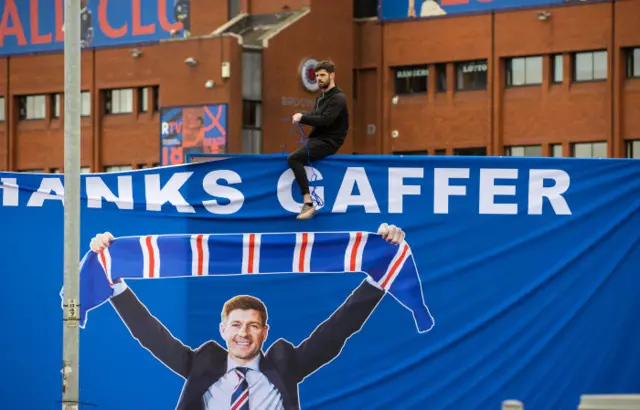 Rangers fans' banner thanking manager Steven Gerrard