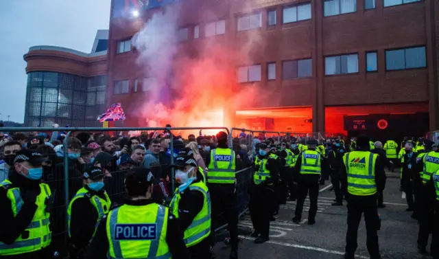 Fans set off flares after the win over St Mirren