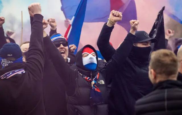 Rangers fans celebrate at Ibrox