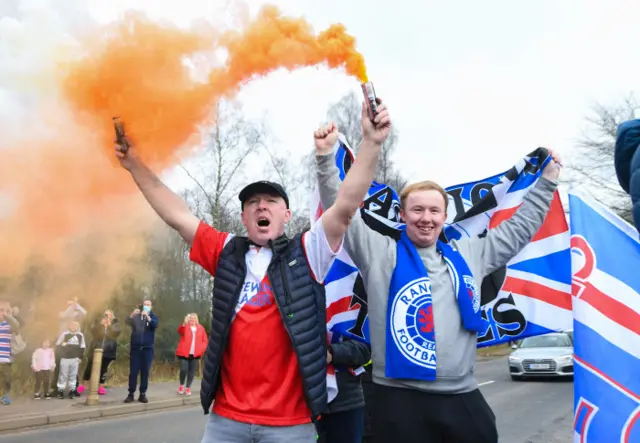 Rangers fans at Auchinhowie