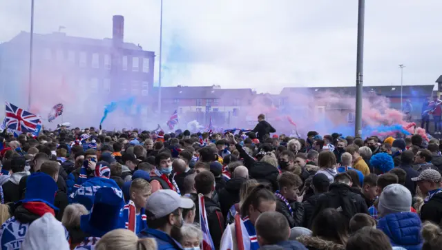 Fans gather outside Ibrox