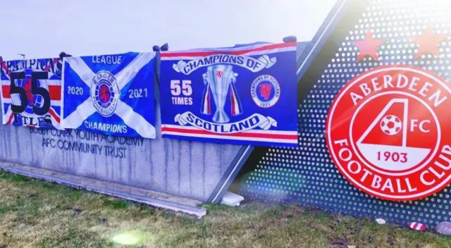 Rangers flags at Aberdeen's training ground