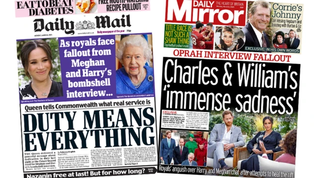 The Daily Mail and Daily Mirror front pages 8 March 2021