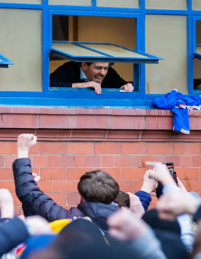 Rangers manager Steven Gerrard greeted fans at Ibrox yesterday