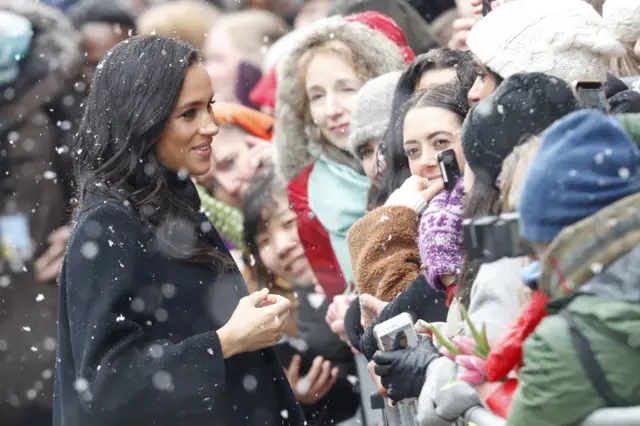 Meghan talks to a crowd in Bristol