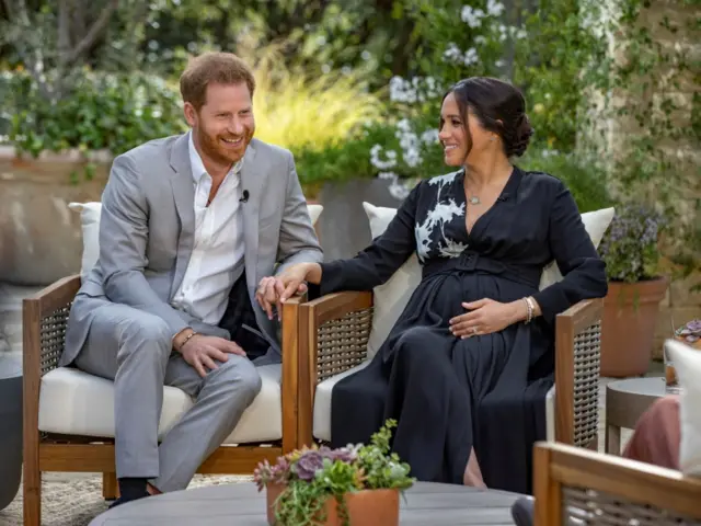 Harry and Meghan being interviewed