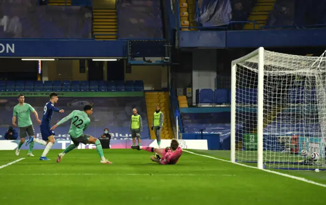 Ben Godfrey deflects Kai Havertz's shot into the net