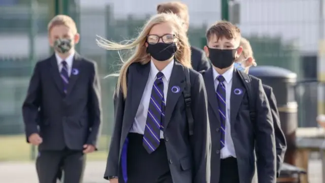 School pupils in face masks