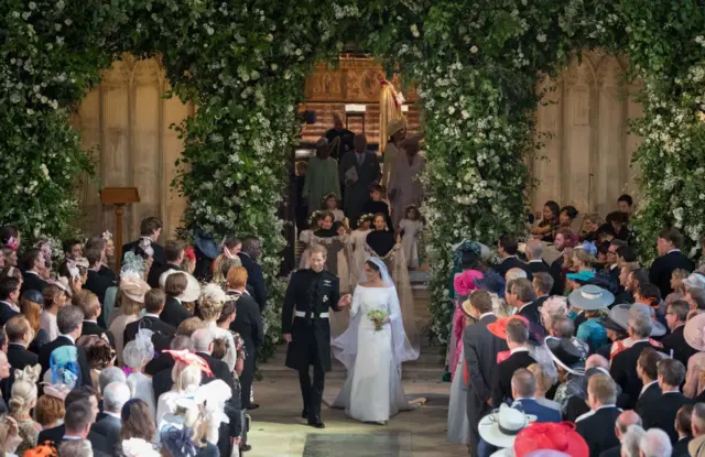 Harry and Meghan leaving St George's Chapel at Windsor Castle after their wedding