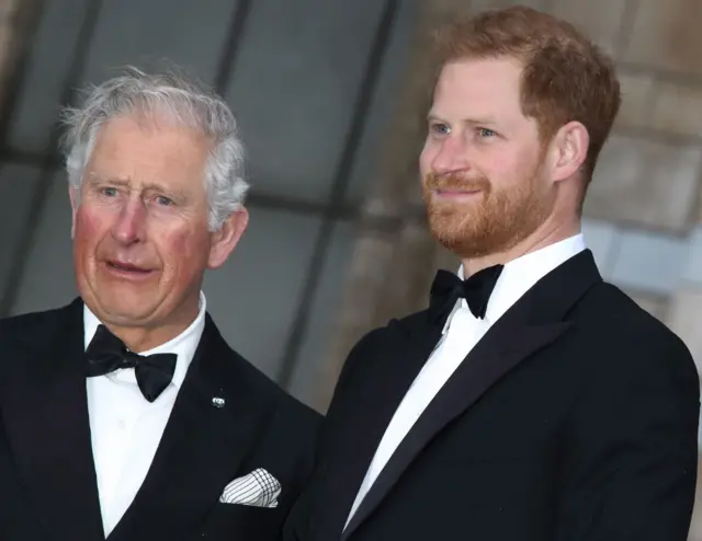 Prince Harry with Prince Charles at the World Premiere of Netflix's Our Planet at the Natural History Museum, Kensington in 2019