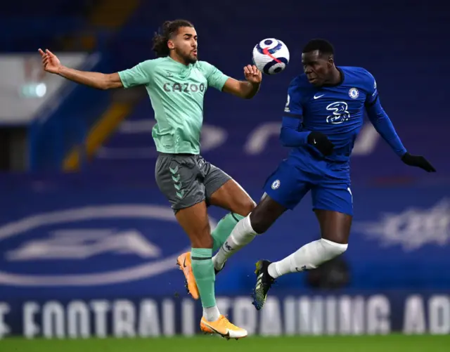 Everton's Dominic Calvert-Lewin and Chelsea's Kurt Zouma